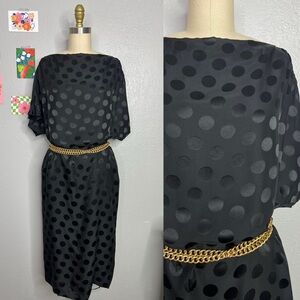 Mr Blackwell vintage 80s silk polkadot cocktail dress sz 8